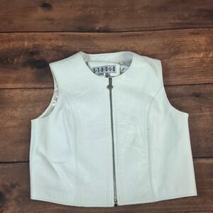 S.T.U.D.I.O. Leather Vest Womens Large White Excellent Zip Up Cropped Moto Vest
